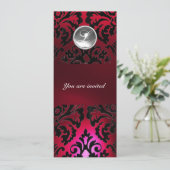 BLACK & RED DAMASK GEM STONE MONOGRAM burgundy Einladung (Stehend Vorderseite)