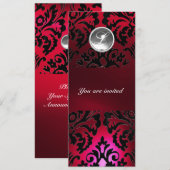 BLACK & RED DAMASK GEM STONE MONOGRAM burgundy Einladung (Vorne/Hinten)