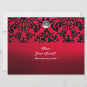 BLACK & RED DAMASK GEM STONE MONOGRAM burgundy Einladung (Rückseite)