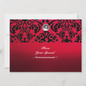 BLACK & RED DAMASK GEM STONE MONOGRAM burgundy Einladung (Rückseite)