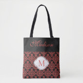 Black Red Damask Girly Trendy Initial Monogram Tasche (Vorderseite)