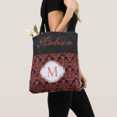 Black Red Damask Girly Trendy Initial Monogram Tasche (Von Nahem)