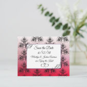 Black Red Damask Hochzeit Save the Date Postkarte (Stehend Vorderseite)