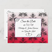 Black Red Damask Hochzeit Save the Date Postkarte (Vorne/Hinten)