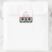 Black & Red Damask Save the Date Hochzeitsaufklebe Quadratischer Aufkleber (Tasche)