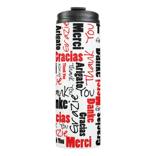 Black Red Danke Typografy Word Cloud Thermosbecher (Vorderseite)