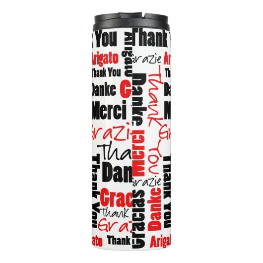 Black Red Danke Typografy Word Cloud Thermosbecher (Rückseite)