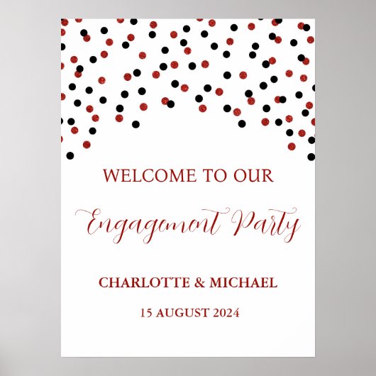 Black Red Engagement Party Custom 18x24 Poster (Vorne)
