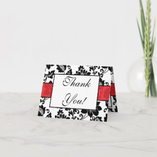 Black/Red Floral Damask Wedding Danke Karte