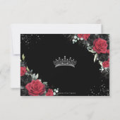 Black Red Floral Silver Princess Gown Quinceañera RSVP Karte (Rückseite)