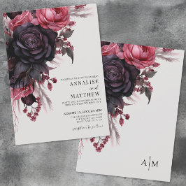 Black Red Floral Wedding Einladung