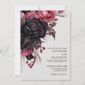 Black Red Floral Wedding Einladung (Vorderseite)