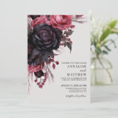 Black Red Floral Wedding Einladung (Stehend Vorderseite)