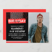 Black Red Foto 26. Geburtstag Einladungen Männer (Vorne/Hinten)