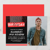 Black Red Foto 29. Geburtstag Einladungen Männer (Vorne/Hinten)