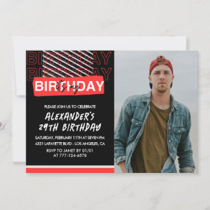 Black Red Foto 29. Geburtstag Einladungen Männer