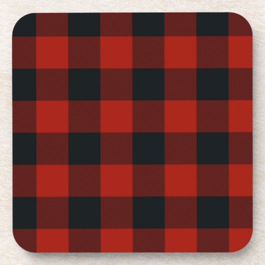 Black & Red Gingham Buffalo Checkered Kariert Getränkeuntersetzer (Vorderseite)