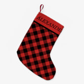 Black Red Gingham Individuelle Name Kleiner Weihnachtsstrumpf (Vorderansicht (hängend))