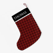 Black Red Gingham Individuelle Name Kleiner Weihnachtsstrumpf (Rückseite (Hängend))