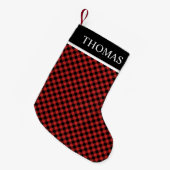 Black Red Gingham Individuelle Name Kleiner Weihnachtsstrumpf (Vorderansicht (hängend))