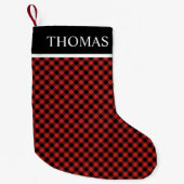 Black Red Gingham Individuelle Name Kleiner Weihnachtsstrumpf (Vorderseite)