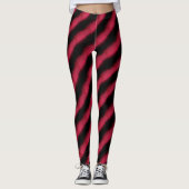 Black Red Glitch Cyber Diagonal Stripe Leggings (Vorderseite)