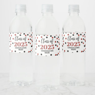 Black Red Glitzer Class of 2025 Abschluss Wasserflaschenetikett