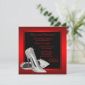 Black Red Glitzer High Heels Frauen 50. Brithday Einladung (Stehend Vorderseite)