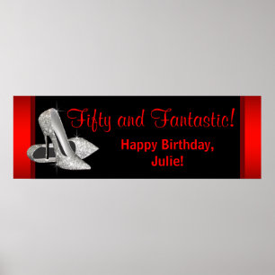 Black Red Glitzer High Heels Geburtstagsparty-Bann Poster