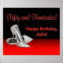 Black Red Glitzer High Heels Geburtstagsparty-Bann Poster