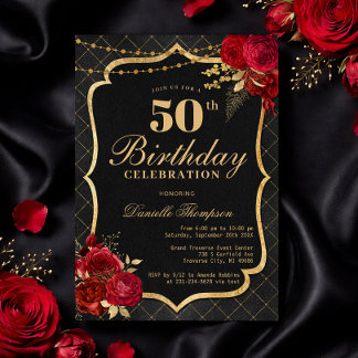 Black, Red & Gold 50th Birthday Invitation Einladung