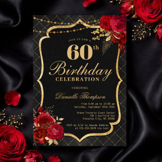 Black, Red & Gold 60th Birthday Invitation Einladung