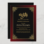 Black Red Gold 80. Geburtstagsfeier Einladung (Vorne/Hinten)