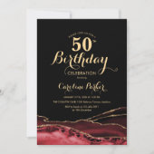 Black Red Gold Agate 50. Geburtstag Einladung (Vorderseite)