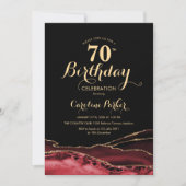 Black Red Gold Agate 70. Geburtstag Einladung (Vorderseite)