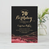 Black Red Gold Agate 70. Geburtstag Einladung (Stehend Vorderseite)