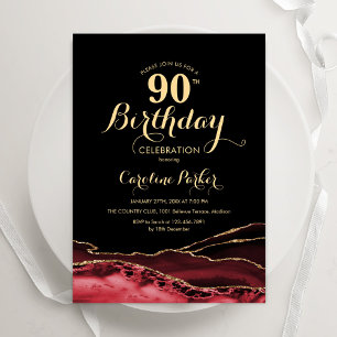 Black Red Gold Agate 90. Geburtstag Einladung