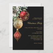 Black Red gold Baubles Business QR Weihnachtsgesch Einladung (Vorderseite)