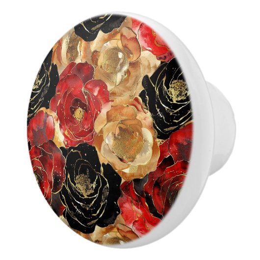 Black Red Gold Blume Keramikknauf (Rechts)