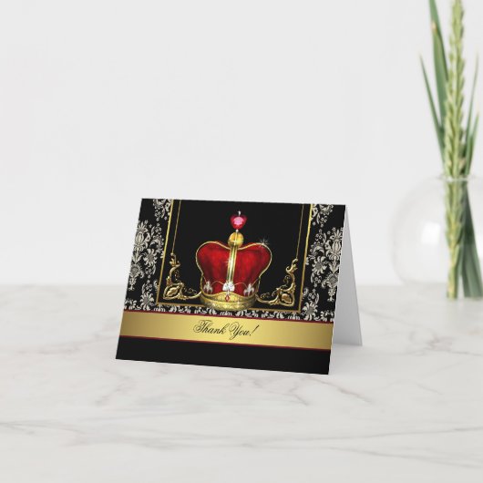 Black Red Gold Crown King Prinz Vielen Dank, dass Dankeskarte (Vorderseite)