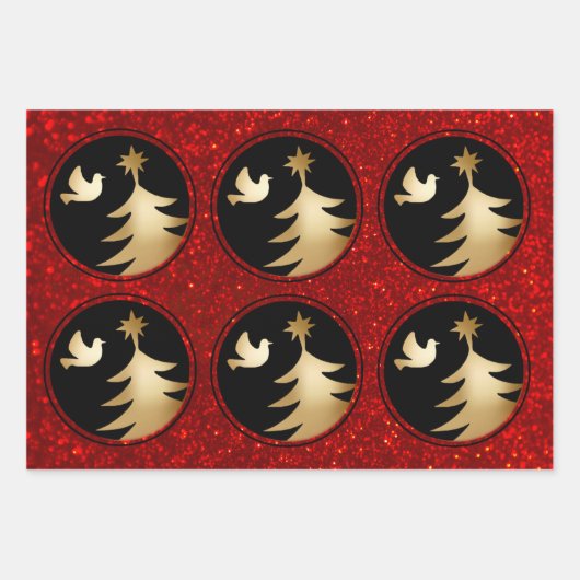 Black Red Gold Dove Weihnachtsbaum Geschenkpapier Set (Vorderseite 3)