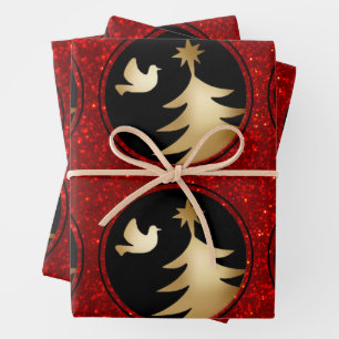 Black Red Gold Dove Weihnachtsbaum Geschenkpapier Set