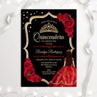 Black Red Gold Dress Quinceanera