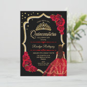 Black Red Gold Dress Quinceanera Foto Einladung (Stehend Vorderseite)