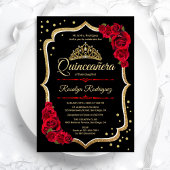Black Red Gold Elegante Quinceanera Einladung