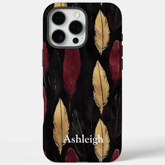 Black Red Gold Feathers Case-Mate iPhone Hülle (Rückseite)