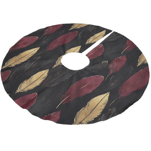 Black Red Gold Feathers Christmas Polyester Weihnachtsbaumdecke (Schrägansicht)