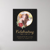 Black Red Gold Floral Begrüßungszeichen Leinwanddruck (Vorderseite)