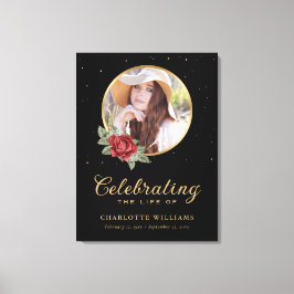 Black Red Gold Floral Begrüßungszeichen Leinwanddruck