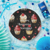 Black Red Gold Glam Cupcakes Birthday Pappteller (Party)